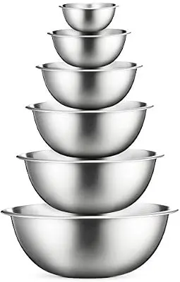 Premium Stainless Steel Mixing Bowls (Set of 6) Stainless Steel Mixing Bowl Set - Easy To Clean, Nesting Bowls for Space Saving Storage, Great for Cooking, Baking, Prepping