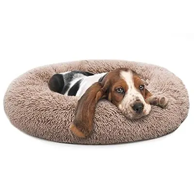 MIXJOY Orthopedic Dog Bed Comfortable Donut Cuddler Round Dog Bed Ultra Soft Washable Dog and Cat Cushion Bed (30'' x 30'') (Brown)