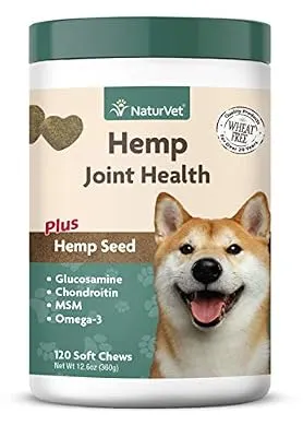 NaturVet – Hemp Joint Health for Dogs - Plus Hemp Seed – Supports Overall Joint Health – Enhanced with Glucosamine, MSM, Chondroitin & Antioxidants – 120 Soft Chews