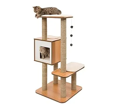 Cat Tree - Vesper Scratching Post with Condo - Walnut Furniture