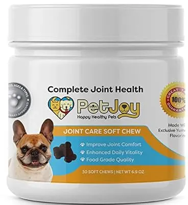 PetJoy Complete Hip and Joint Care Health Daily Soft Chews Key Ingredients Glucosamine HCI, MSM, Chondroitin Sulfate to Repair and Restore Hip and Joint Tissue