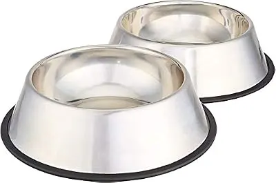 AmazonBasics Stainless Steel Pet Dog Water And Food Bowl - Set of 2, 11 x 3 Inches