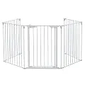Bonnlo 121-Inch Wide Metal Baby Safety Fence/Play Yard Adjustable Fireplace Hearth BBQ Fire Gate Christmas Tree Gate 5-Panel Playpen for Toddler/Pet/Puppy/Cat/Dog, 25.39"W x 29.3" H Each Panel, White