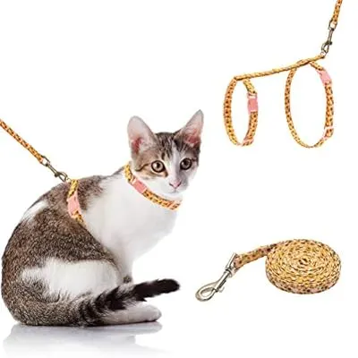 SCIROKKO Cat Harness with Leash Set - Cute Fabric with Sunflower Pattern - Escape Proof and Adjustable for Walking - Pink