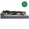 Furhaven Pet Dog Bed | Deluxe Orthopedic Two-Tone Plush Faux Fur & Suede L Shaped Chaise Lounge Living Room Corner Couch Pet Bed w/ Removable Cover for Dogs & Cats, Stone Gray, Medium