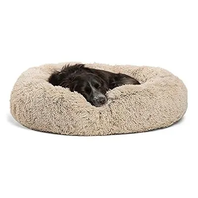 Best Friends by Sheri Calming Shag Vegan Fur Donut Cuddler (30x30 Medium - Taupe) Removable Zippered Shell, Cat and Dog Bed, Self Warming and Cozy for Improved Sleep for Pets Up to 45 lbs.