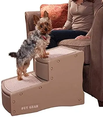 Pet Gear Easy Step II Pet Stairs, 2 Step for Cats/Dogs up to 150 Pounds, Portable, Removable Washable Carpet Tread, 2-Step, Tan