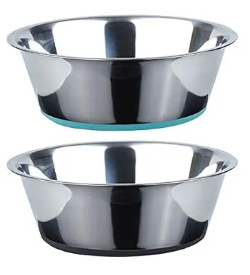 Peggy 11 No Spill Non-Skid Stainless Steel Deep Dog Bowls 26 Oz (3 Cups) Set of 2