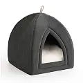 Bedsure Pet Tent Cave Bed for Cats/Small Dogs - 15x15x15 inches 2-in-1 Winter Cat Tent/Kitten Bed/Cat Hut with Removable Washable Cushioned Pillow - Microfiber Indoor Outdoor Pet Beds, Dark Grey