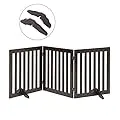 Total Win Freestanding Pet Gate for Dogs with 2PCS Support Feet, Foldable Wooden Dog Gates for Doorways Stairs, Indoor Pet Puppy Safety Fence, 24 Inches H, 60 Inches W, 3 Panels, Espresso