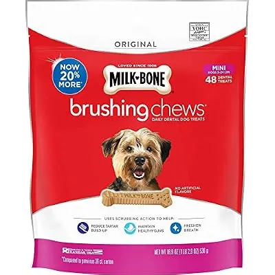 MilkBone Brushing Chews Daily Dental Dog Treats Mini Treats 18.9 Ounce Pouch