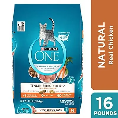 Purina ONE Natural Dry Cat Food, Tender Selects Blend With Real Chicken - 16 lb. Bag