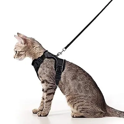 Cat Harness and Leash Set for Walking, Escape Proof with 59 inches Leash - Adjustable Soft Vest Harnesses for Small Medium Cats, Cat Leash Harness with Reflective Strips & 1 Metal Leash Ring