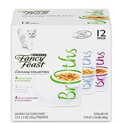 Purina Fancy Feast Wet Cat Food Complement Variety Pack, Broths Creamy Collection - (12) 1.4 oz. Pouches