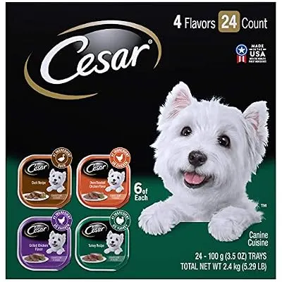 CESAR Soft Wet Dog Food Classic Loaf in Sauce Poultry Variety Pack, (24) 3.5 oz. Easy Peel Trays with Real Chicken, Turkey or Duck