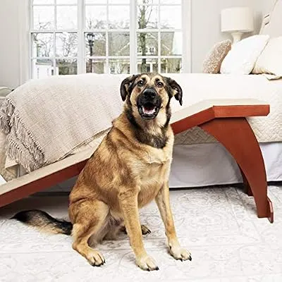 PetSafe CozyUp Bed Ramp - Durable Wooden Frame Supports up to 120 lb - Furniture Grade Wood Pet Ramp with Cherry Finish - High-Traction Carpet Surface - Great for Older Dogs and Cats