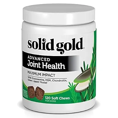 Solid Gold Glucosamine & Advanced Joint Health Chews for Dogs; Natural, Holistic Grain-Free Supplement with Glucosamine, MSM & Chondroitin; 120ct