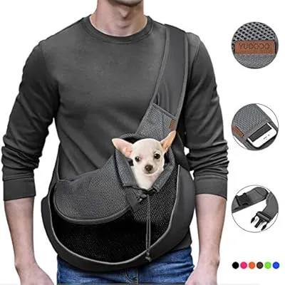 YUDODO Reflective Pet Dog Sling Carrier Breathable Mesh Travel Safe Sling Bag Carrier for Dogs Cats (M up to 10lbs Black)