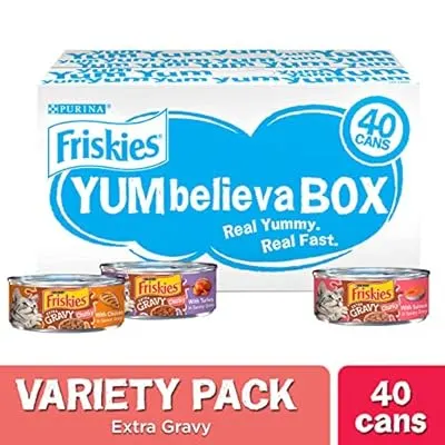 Purina Friskies Gravy Wet Cat Food Variety Pack, YUMbelievaBOX YUM-azing Extra Gravy Chunky - (40) 5.5 oz. Pull-Top Cans