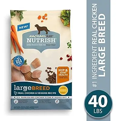 Rachael Ray Nutrish Large Breed Premium Natural Dry Dog Food, Real Chicken & Veggies Recipe, 40 Pounds