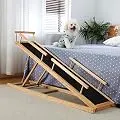 MDBT Dog Bed Ramp 2.0 for Small Dogs, Wood Pet Safety Ramps with PAWGRIP Anti-Slip Surface for High Beds, 59 in. Long Adjustable 37 in. Tall Supports Cats and Medium Dogs Up to 40 lbs