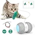 Interactive Robotic Cat Toys,Automatic Irregular USB Charging 360 Degree Self Rotating Ball,Automatic Feathers/Birds/Mouse Toys for Cats/Kitten,Build-in Spinning Led Light?Large Capacity Battery