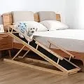 MDBT Dog Bed Ramps for Small Dogs, Wood Pet Ramp for High Beds, 59 in. Long Adjustable 37 in. Tall Supports Cats and Dogs Up to 40 lbs