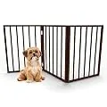 PETMAKER Foldable, Free-Standing Wooden Pet Gate- Light Weight, Indoor Barrier for Small Dogs/Cats 24", Dark Brown, Step Over Doorway Fence
