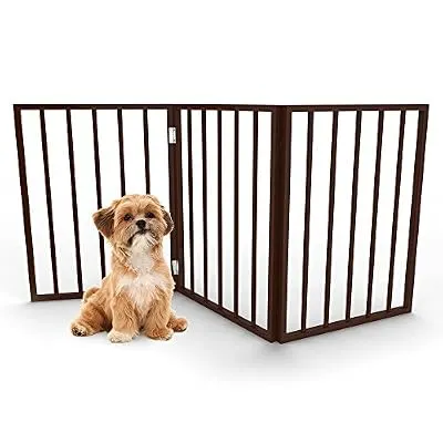 PETMAKER Foldable, Free-Standing Wooden Pet Gate- Light Weight, Indoor Barrier for Small Dogs/Cats 24", Dark Brown, Step Over Doorway Fence