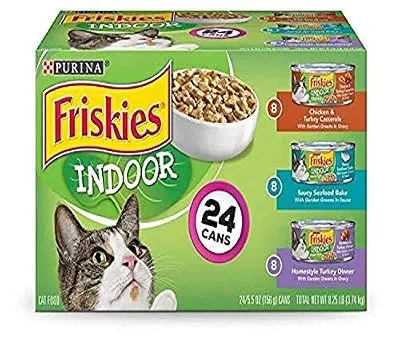 Purina Friskies Indoor Wet Cat Food Variety Pack, Indoor - (24) 5.5 oz. Cans
