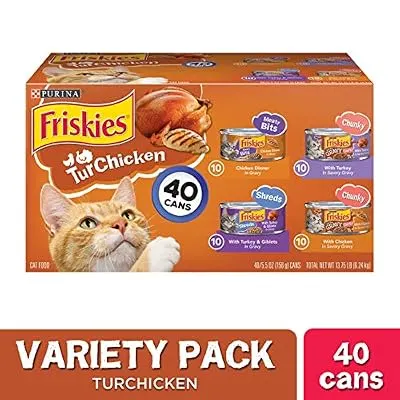 Purina Friskies Gravy Wet Cat Food Variety Pack, TurChicken Extra Gravy Chunky, Meaty Bits & Shreds - (40) 5.5 oz. Cans