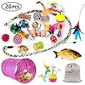 MIBOTE 28 Pcs Cat Toys Kitten Toys Assorted, Cat Tunnel Catnip Fish Feather Teaser Wand Fish Fluffy Mouse Mice Balls and Bells Toys for Cat Puppy Kitty with Storage Bag