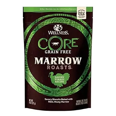 Wellness Natural Pet Food 88227 Core Marrow Roasts Natural Grain Free Dog Treats, Turkey, 8-Ounce Bag
