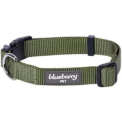 Blueberry Pet Essentials 22 Colors Classic Dog Collar, Military Green, Medium, Neck 14.5"-20", Collars for Dogs