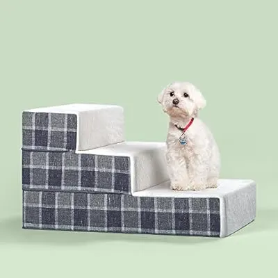 Zinus Cozy Pet Stairs/Pet Ramp/Pet Ladder/Grey Checked, Small
