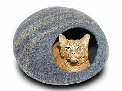 MEOWFIA Premium Cat Bed Cave (Large) - Eco Friendly 100% Merino Wool Beds for Cats and Kittens (Large, Slate Grey)