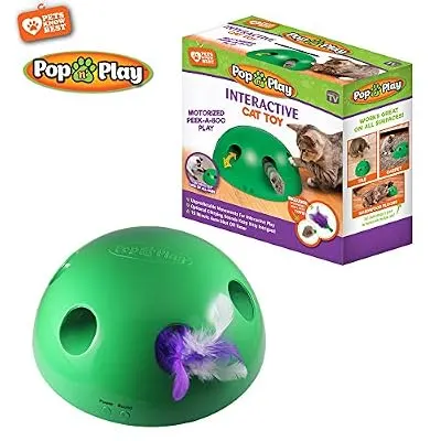 Allstar Innovations Pop N’ Play Interactive Motion Cat Toy, Includes: Electronic Smart Random Moving Feather & Mouse Teaser, Mouse Squeak Sound Optional & Auto Shut Off. Best Cat Toy Ever!