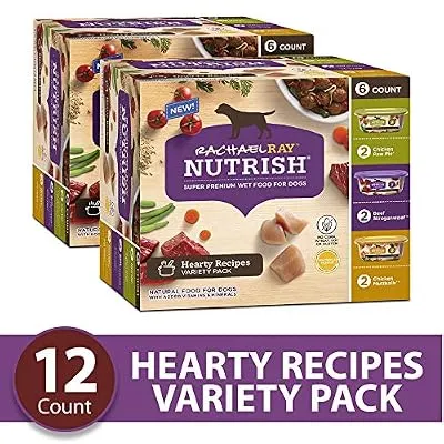 Rachael Ray Nutrish Premium Natural Wet Dog Food, Hearty Recipes Variety Pack, 8 Ounce Tub (Pack of 12)