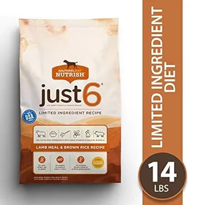 Rachael Ray Nutrish Just 6 Natural Premium Dry Dog Food, Limited Ingredient Diet Lamb Meal & Brown Rice Recipe, 14 Pounds