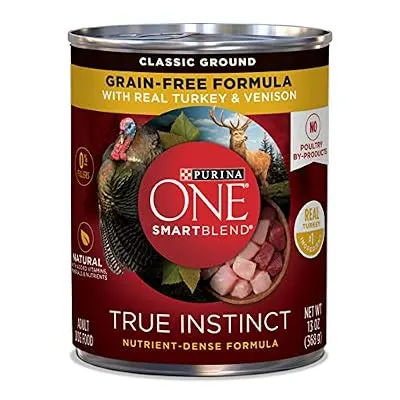 Purina ONE Grain Free, Natural Pate Wet Dog Food, SmartBlend True Instinct With Real Turkey & Venison - (12) 13 oz. Cans