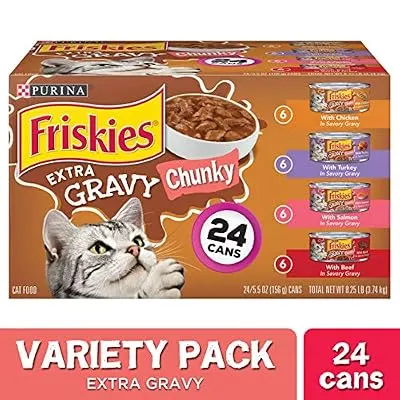 Purina Friskies Gravy Wet Cat Food Variety Pack, Extra Gravy Chunky - (24) 5.5 oz. Cans