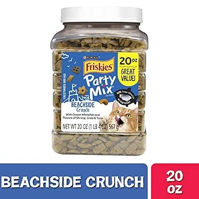 Purina Friskies Made in USA Facilities Cat Treats, Party Mix Beachside Crunch - 20 oz. Canister