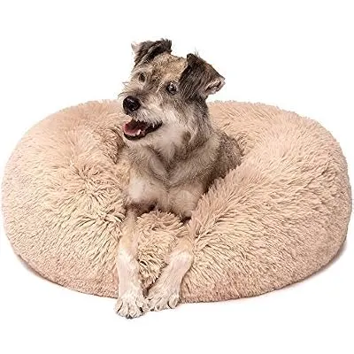 Friends Forever Calming Bed for Dogs, Donut Dog Bed for Pet Comfy, Marshmallow Cat Beds - Tan 30 X 30 Inch