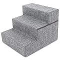 Made in USA Foldable Pet Steps/Stairs with CertiPUR-US Certified Foam by Best Pet Supplies - Gray Linen, 3-Steps (H: 16.5")