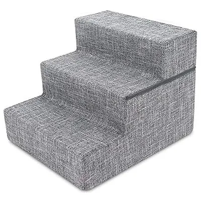 Made in USA Foldable Pet Steps/Stairs with CertiPUR-US Certified Foam by Best Pet Supplies - Gray Linen, 3-Steps (H: 16.5")
